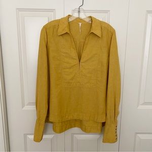 Free people Mustard yellow linen blouse